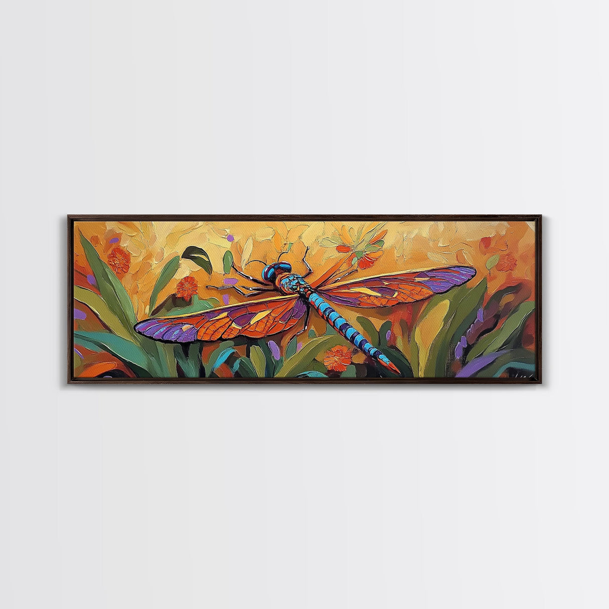 Vibrant Dragonfly, Nature Wall Art, Autumn Decor, Boho Art, Framed Canvas Print, Colorful Insect Painting, Kitchen Wall Art