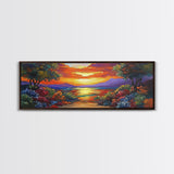 Tropical Sunset, Coastal Trees, Vibrant Horizon, Colorful Evening, Canvas Print, tropical paradise wall art, sunset lover gift