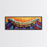 Carnival Wave, Festive Ocean, Playful Waters, Framed Canvas Print, beach bathroom art, coastal fun painting, surf wall decor