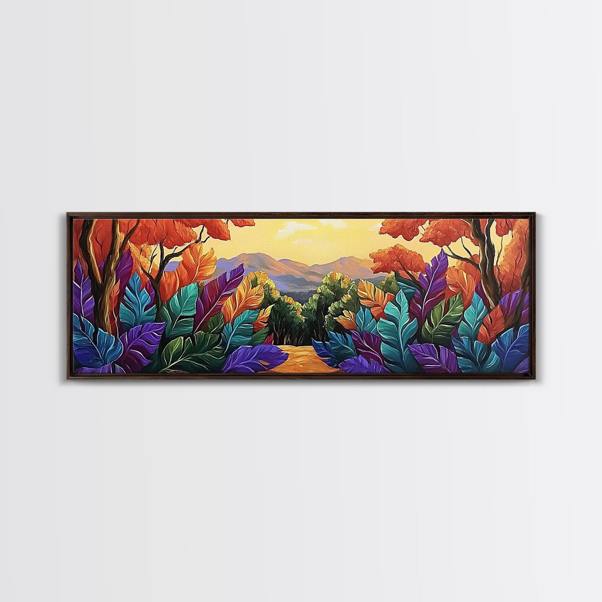 Autumn Forest Path, Colorful Fall Foliage Trail, Vibrant Nature Design, Framed Canvas Print, Cozy Hallway Art, Fall Living Room