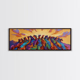 Running Wild Horses, Abstract Herd Scene, Sunset Equine Painting, Framed Canvas Print, Western Bedroom Wall Art, Living Room Decor