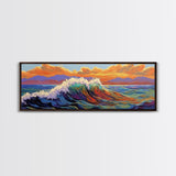 Ocean Wave Sunset, Vibrant Seascape Painting, Tropical Horizon Scene, Framed Canvas Print, Coastal Wall Art, Nautical Decor