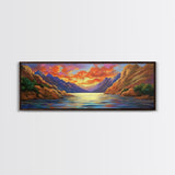 Sunset Lake, Mountain Reflection, Nature Glow, Framed Canvas Print, Scenic Wall Art, Autumn Decor, Cabin Artwork, Rustic Landscape Art