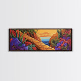 Desert Path, Floral Trail, Mountain View, Framed Canvas Print, Southwestern Wall Art, Nature Inspired Art, Boho Vibe, Living Room Decor