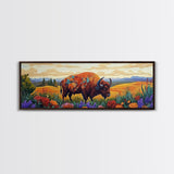 Bison Meadow, Wildflowers, Prairie Soul, Framed Canvas Print, Fall Wall Art, Western Decor, Rustic Living Room Art, Nature Art