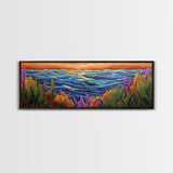 Ocean Horizon, Sunset Sea, Flower Garden, Nature Escape, Canvas Print, Beach House Decor, Tropical Seascape Wall Art
