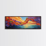 Flower Archway, Colorful Sky, Seaside Sunset, Whimsical Decor, Framed Canvas Print, Romantic Living Room Wall Art