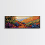Vibrant Desert Path, Bold Landscape Painting, Agave and Sunset View, Framed Canvas Print, Southwest Kitchen or Hallway Wall Art