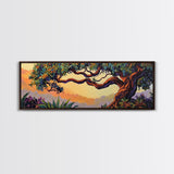 Majestic Tree Sunset, Enchanted Forest Landscape, Whimsical Nature Wall Art, Framed Canvas Print, Zen Bedroom or Entryway Decor