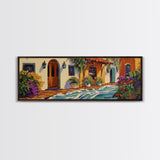 Hacienda Courtyard, Rustic Charm Art, Southwest Home Decor, Floral Garden Wall Accent, Framed Canvas Print, Dining Room Style