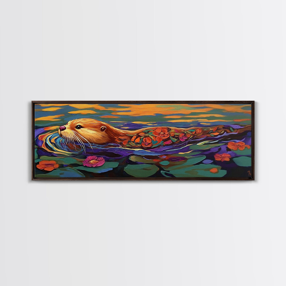 Whimsical Otter, Floral Animal, Playful River, Canvas Print, cute otter painting, animal nursery decor, boho animal print