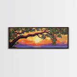 Tropical Tree Sunset, Ocean View Art, Island Vibes, Framed Canvas Print, Beach House Decor, Sunset Wall Art, Coastal Boho Art