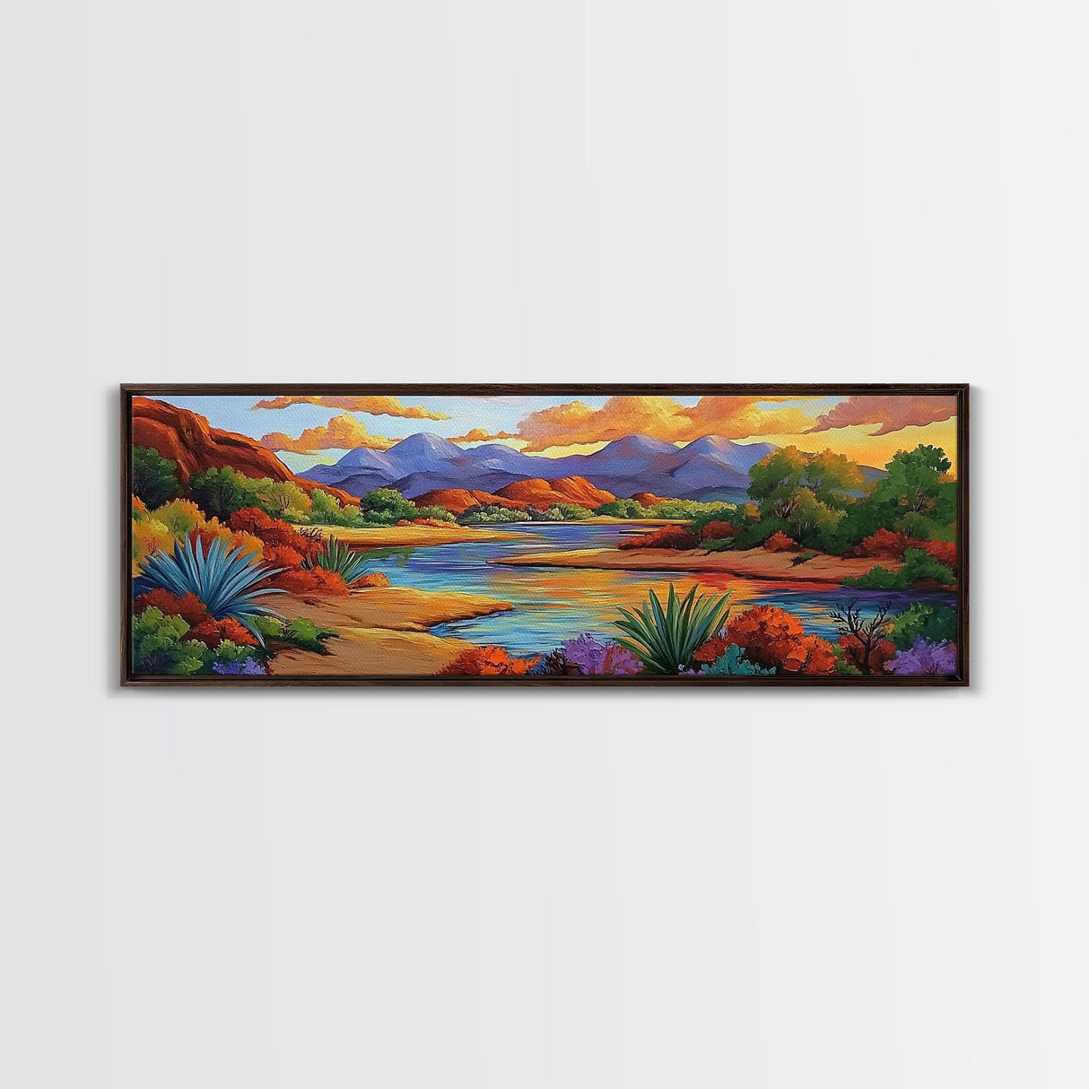 Desert River Colors, Southwest Landscape, Mountain Sunset, Framed Canvas Print, Living Room Wall Art, Earthy Tones, Fall Boho Decor