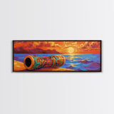 Mosaic Drum, Sunset Rhythm, Tribal Ocean, Desert Music, Framed Canvas Print, Eclectic Art, Living Room Music Wall Piece