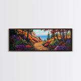 Coastal Forest Walk, Vibrant Landscape Painting, Ocean View Trail, Autumn Decor, Framed Canvas Print, Hallway Wall Art