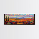 Mountain Sunset View, Western Hillside, Country Valley Gate, Framed Canvas Print, Fall Landscape Art, Rustic Farmhouse Decor