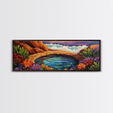 Garden Oasis, Coastal Pool, Tropical Bloom, Framed Canvas Print, Bathroom Wall Art, Vibrant Nature Decor, Colorful Landscape Art