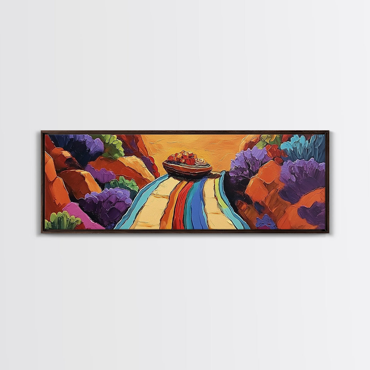 Mexican Blanket Table, Colorful Still Life, Canyon View, Canvas Print, Kitchen Wall Art, Folk Style Decor, Boho Dining Room Art