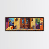Spanish Doorway Scene, Rustic Entrance Art, Bold Exterior Decor, Framed Canvas Print, Hallway Wall Art, Mediterranean Style