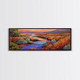 Autumn River Landscape, Colorful Nature Scene, Southwest Wall Art, Framed Canvas Print, Fall Living Room Decor, Warm Tones