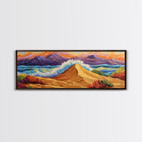 Desert Dunes, Ocean Splash, Sunset Mountains, Fall Tones Framed Canvas Print, Living Room Wall Art, Southwest Colorful Art