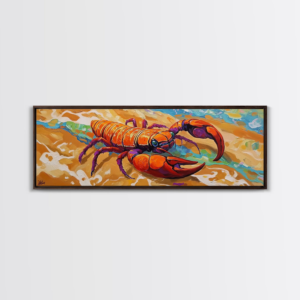 Lobster Beach Art, Ocean Colors, Bold Seafood, Seaside Fun Framed Canvas Print, Kitchen Wall Art, Nautical Beach House Decor
