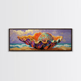 Sea Shell, Ocean Treasure, Vibrant Shell, Beach Fantasy, Framed Canvas Print coastal kitchen art, eclectic decor, colorful wall print