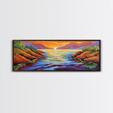 Sunset Lake, Mountain Reflection, Bold Colors, Canvas Print, Tranquil Landscape Art, Living Room Wall Decor, Nature Inspired Aesthetic