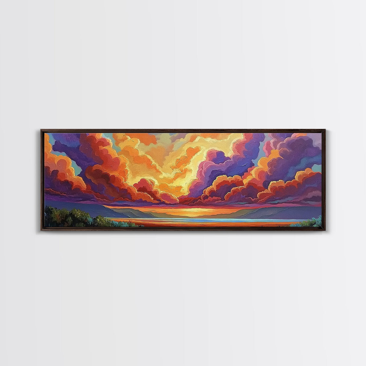 Sunset Cloudscape, Vibrant Sky Painting, Dramatic Evening Art, Framed Canvas Print, Moody Landscape Wall Art, Autumn Bedroom Decor