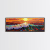 Vibrant Ocean Sunset, Textured Wave Painting, Modern Seascape Art, Framed Canvas Print, Coastal Living Wall Art, Boho Bedroom Decor