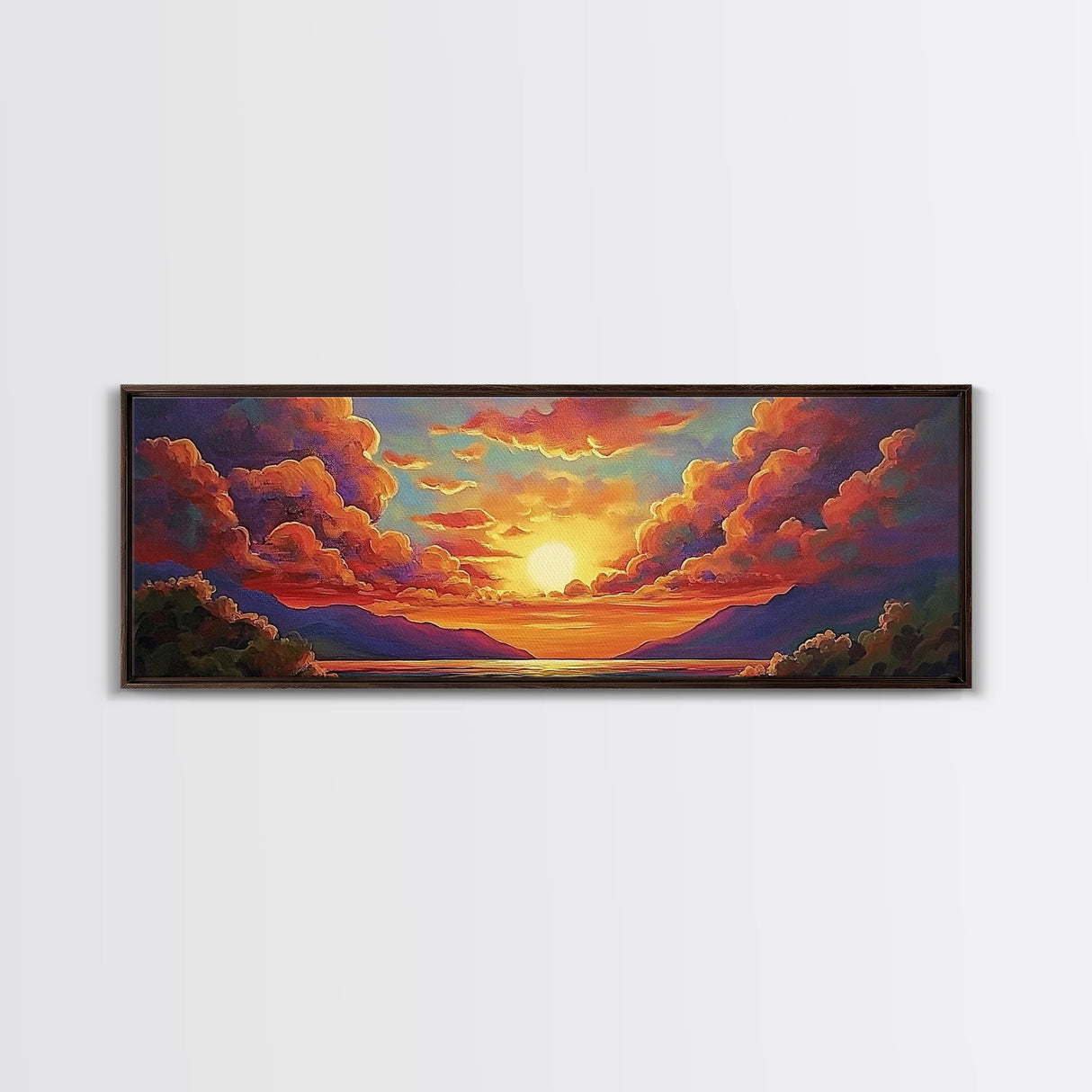 Sunset Serenity Sky, Mountain Glow Art, Dreamy Landscape Painting, Canvas Print, Peaceful Wall Decor, Living Room or Meditation Space