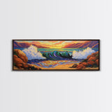 Ocean Power Crash, Colorful Seaside Painting, Bold Wave Art, Framed Canvas Print, Coastal Wall Decor, Beach House Living Room Style
