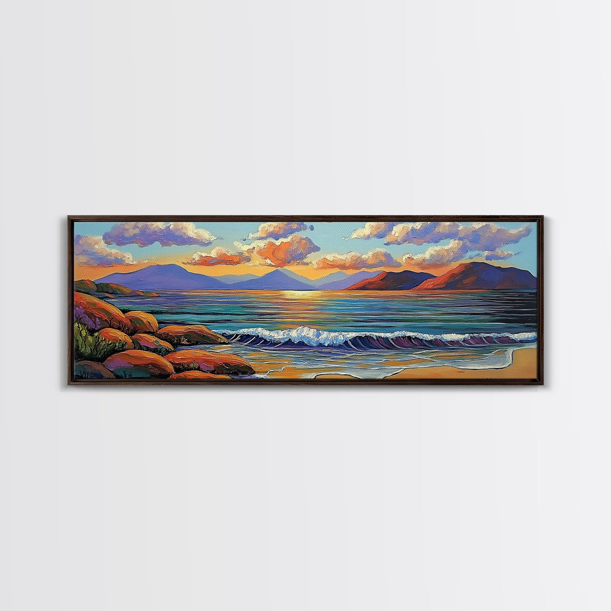 Tranquil Sunset Waves, Ocean Horizon Scene, Coastal Landscape Wall Art, Canvas Print, Relaxing Living Room Decor, Beach House Artwork