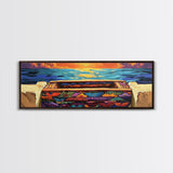 Sunset Pier, Ocean Horizon, Bold Seascape, Framed Canvas Print, Beach House Wall Art, Coastal Dining Room Decor, Vibrant Nautical Art