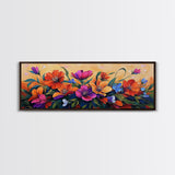 Vibrant Floral Burst, Sunset Garden, Colorful Flowers, Bold Leaves, Canvas Print, Living Room Wall Art, Boho Botanical Style