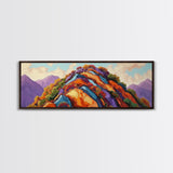 Painted Mountains, Autumn Hills, Desert Landscape, Bold Colors, Framed Canvas Print, Hallway Art, Vibrant Nature Decor, Western Style