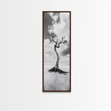 Solitary Tree, Beach Art, Surreal Landscape, Moody Wall Decor, Framed Canvas Print, Meditation Room Art, Monochrome Nature Style