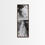 Sandy Trail, Beach Path, Cloudy Sky, Coastal Living, Framed Canvas Print, Relaxed Nature Vibe, Hallway Wall Art, Minimal Decor