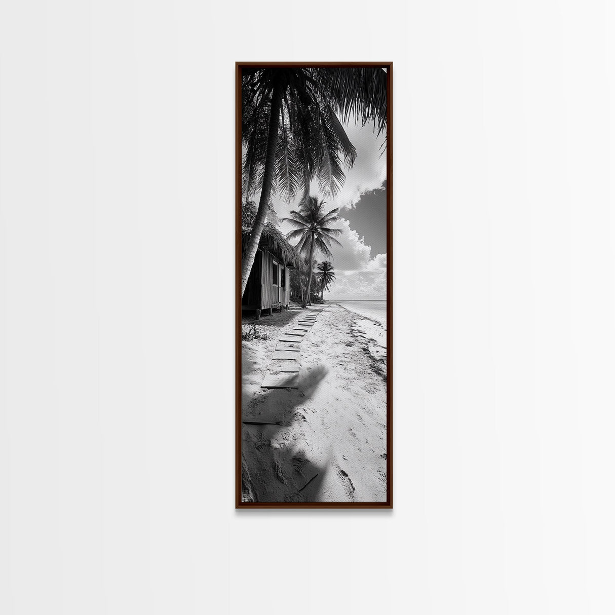 Tropical Beach Path, Palm Trees, Coastal Escape, Island Cabin, Relaxing Vibes, Framed Canvas Print, Living Room Wall Art, Boho Coastal Decor