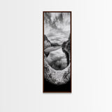 Black and White River, Forest Nature Scene, Reflection Wall Art, Framed Canvas Print, Neutral Landscape, Minimalist Bedroom Decor