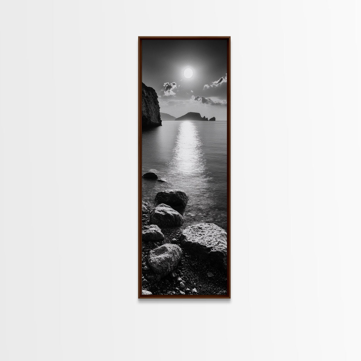 Moonlight Ocean View, Coastal Photography Art, Seascape Print, Framed Canvas Print, Bathroom Wall Art, Neutral Beach Decor