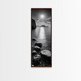 Moonlight Ocean View, Coastal Photography Art, Seascape Print, Framed Canvas Print, Bathroom Wall Art, Neutral Beach Decor