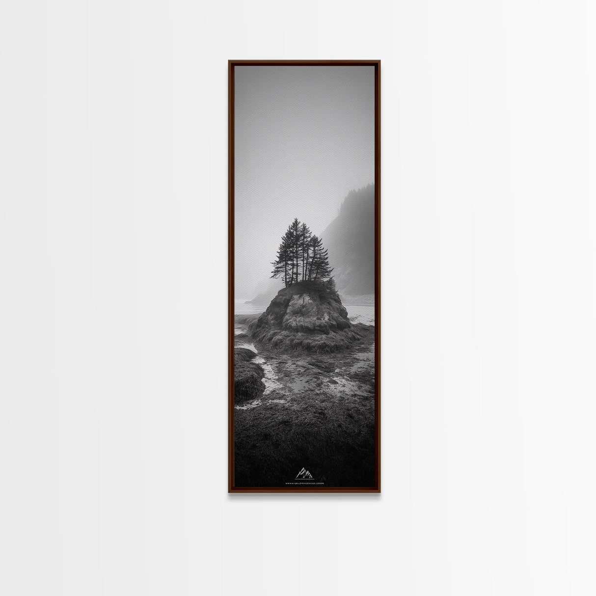 Foggy Island Trees, Pacific Northwest Nature, Moody Wall Art, Framed Canvas Print, Rustic Cabin Decor, Minimalist Forest Print