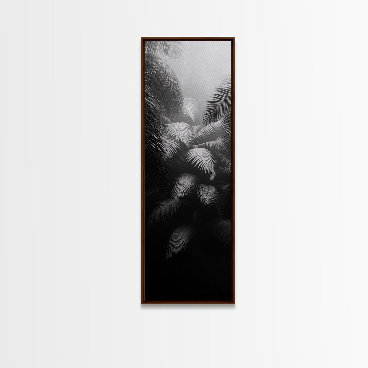 Fern Jungle Leaves, Tropical Botanical Print, Misty Rainforest Wall Art, Framed Canvas Print, Bathroom Decor, Moody Plant Art