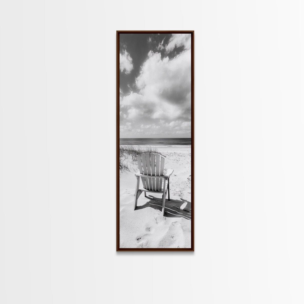 Ocean View Chair, Sandy Dunes, Seaside Retreat, Minimalist Beach, Calm Vibes, Framed Canvas Print, Bedroom Wall Art, Coastal Cottage Style