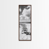Ocean View Chair, Sandy Dunes, Seaside Retreat, Minimalist Beach, Calm Vibes, Framed Canvas Print, Bedroom Wall Art, Coastal Cottage Style