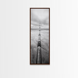 Pipeline Perspective, Industrial Seascape, Grunge Aesthetic, Framed Canvas Print, Coastal industrial art, Minimalist hallway decor, Monochrome print