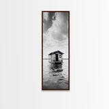 Floating Cabin, Water House, Tranquil Escape, Framed Canvas Print, Serene lake house wall art, Cabin decor, Nature minimalist bathroom print