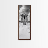 Beachfront Cabin, Rustic Shack, Seaside Simplicity, Cloudy Sky, Island Life, Framed Canvas Print, Entryway Wall Art, Coastal Farmhouse Decor