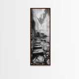 Cliffside Village, Stone Path, Seaside Escape, Dreamy Landscape, Canvas Print, Living Room Wall Art, Romantic Wall Decor, Monochrome Style